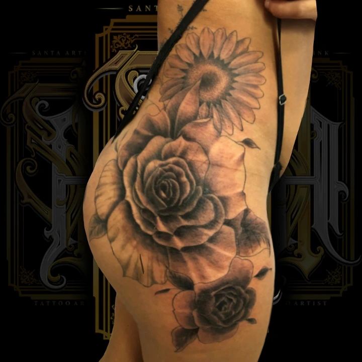 Blackwork floral — coxa